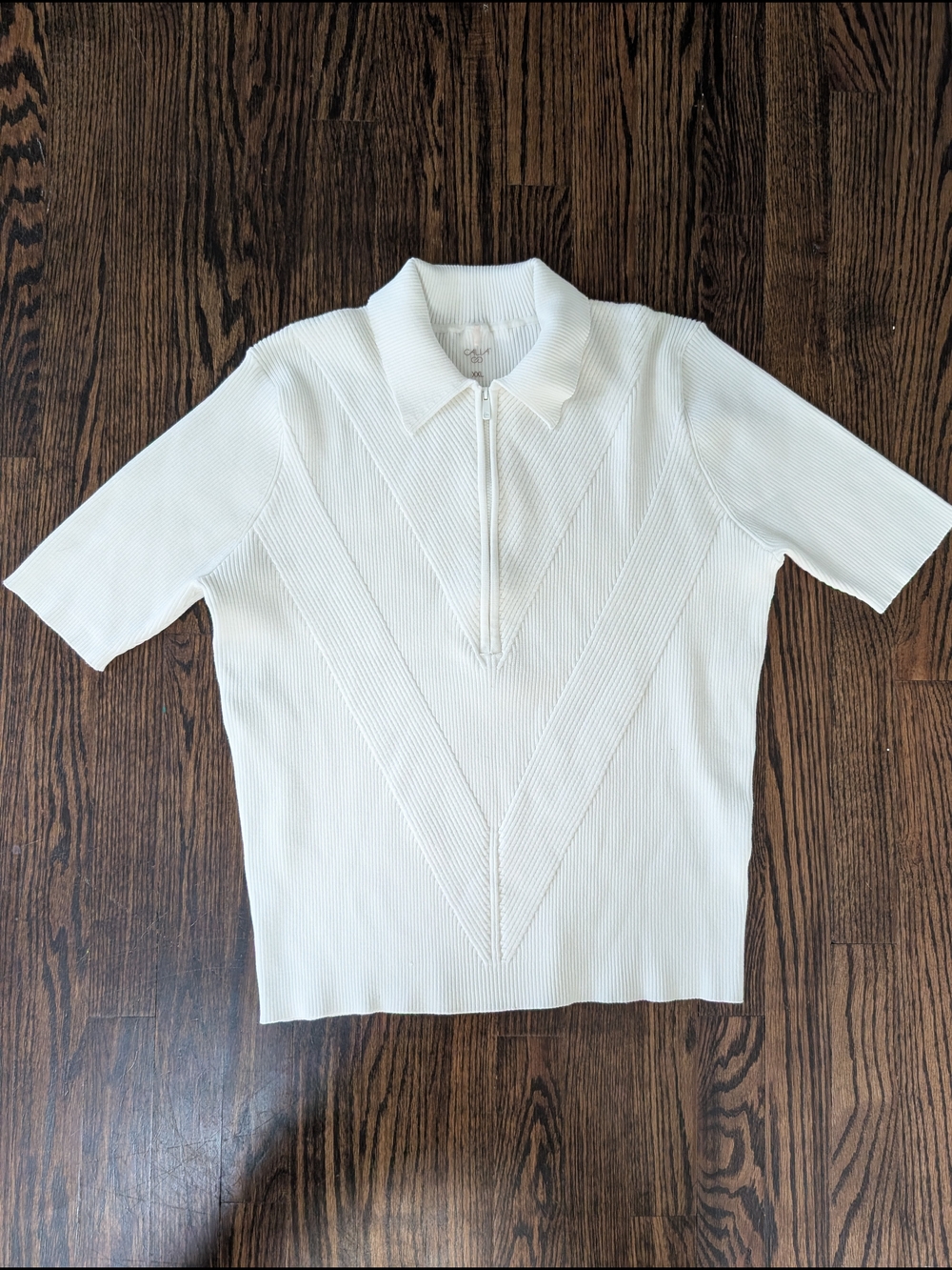 Calia Ribbed Zip Polo Top in Cream